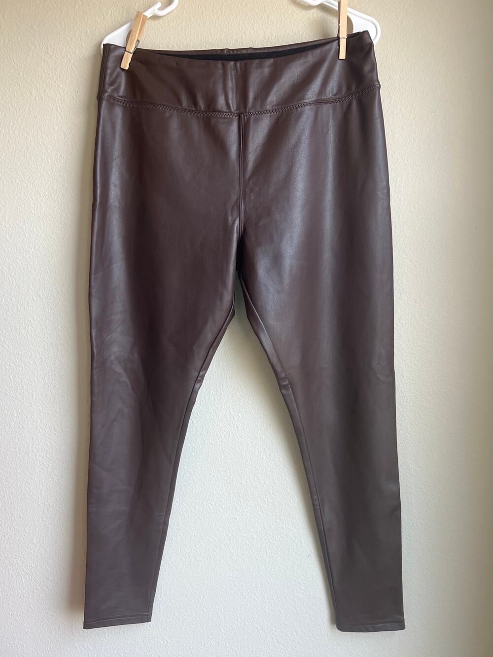 Nordstrom Faux Leather High Rise Stretch Leggings Brown Espresso Size Large